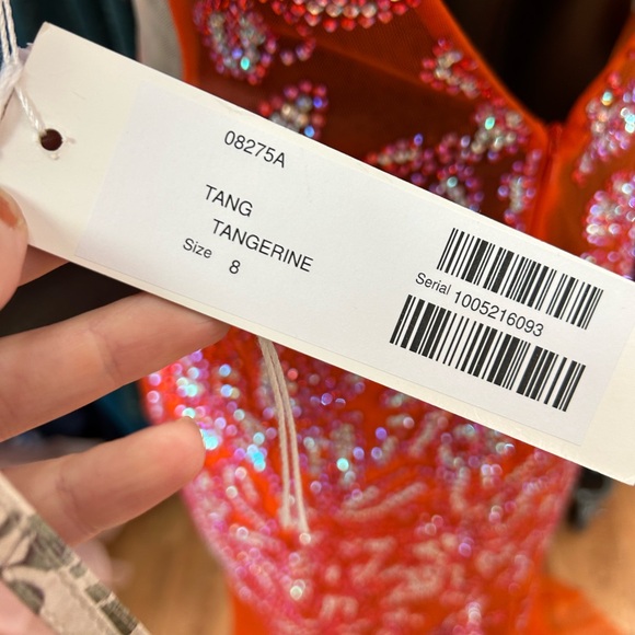 Jovani 08275 tangerine size 8 beaded and tulle long dress - Picture 5 of 7